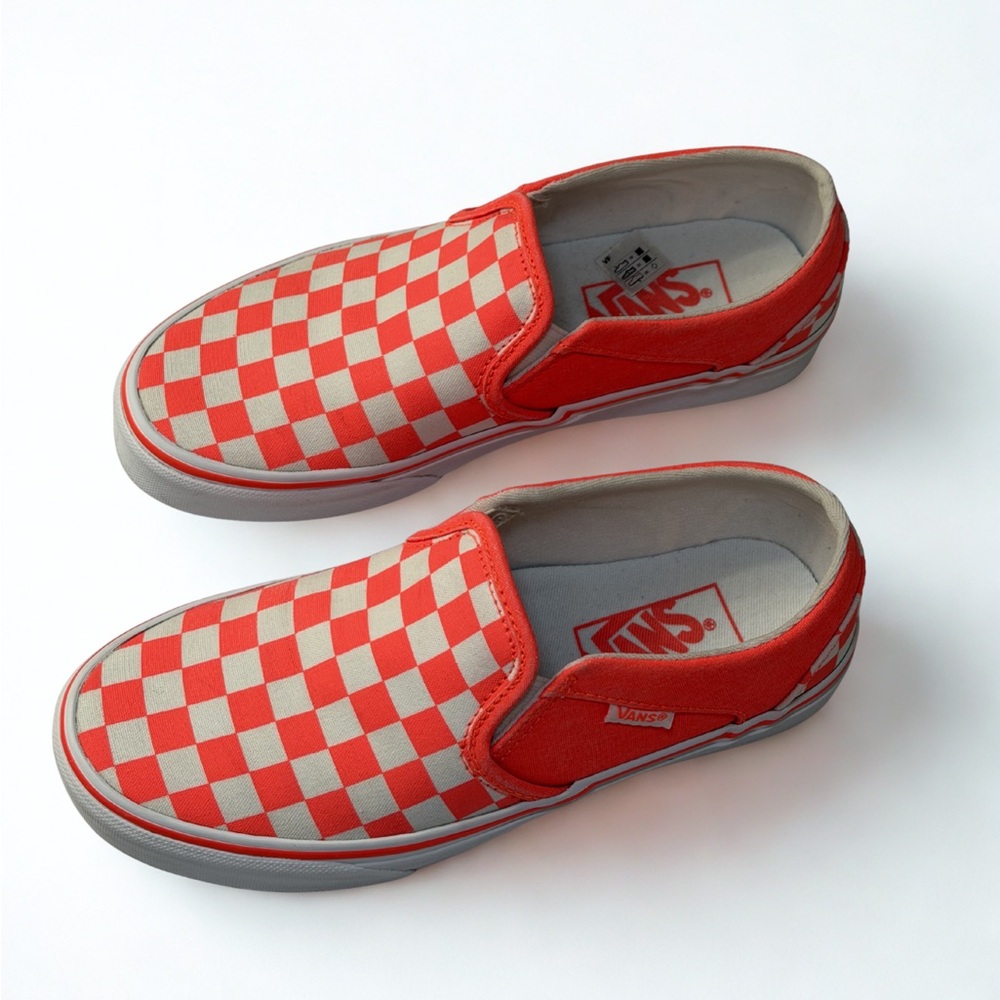 Vans - Asher - Checkerboard Slip-On Sneakers - Neon Orange